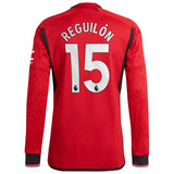 Manchester United EPL Home Authentic Shirt 2023-24 - Long sleeve with Reguilón 15 printing - Kit Captain