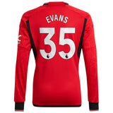 Manchester United EPL Home Shirt 2023-24 - Kids - Long Sleeve with Evans 35 printing - Kit Captain