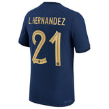 France Home Match Shirt 2022 with L.Hernandez 21 printing - Kit Captain