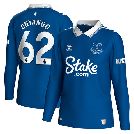 Everton Hummel Home Shirt 2023-24 - Long Sleeve with Onyango 62 printing - Kit Captain