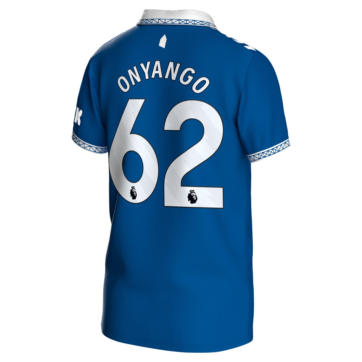 Everton Hummel Home Shirt 2023-24 - Kids with Onyango 62 printing - Kit Captain