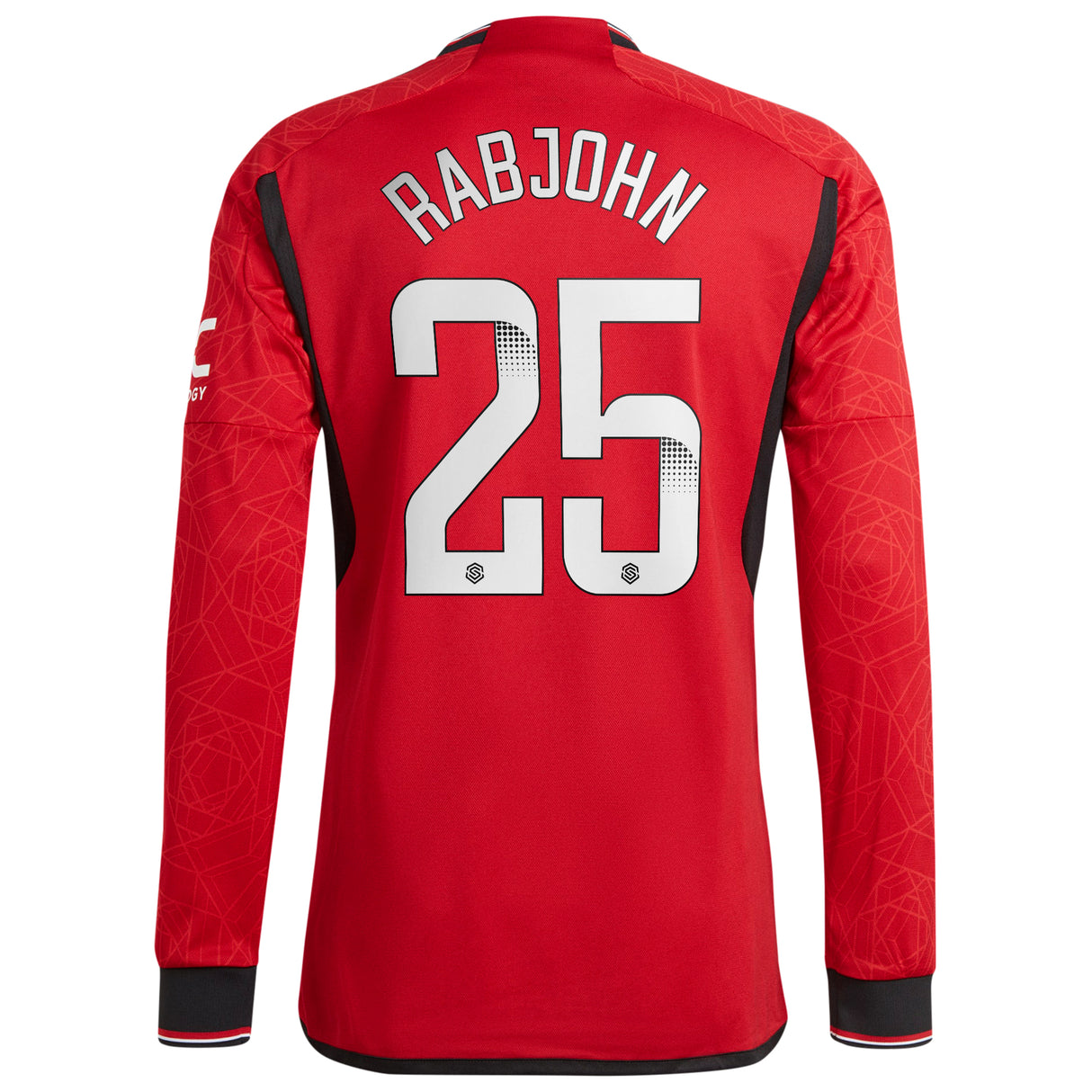 Manchester United WSL adidas Home Authentic Shirt 2023-24 - Long Sleeve - With Rabjohn 25 Printing - Kit Captain