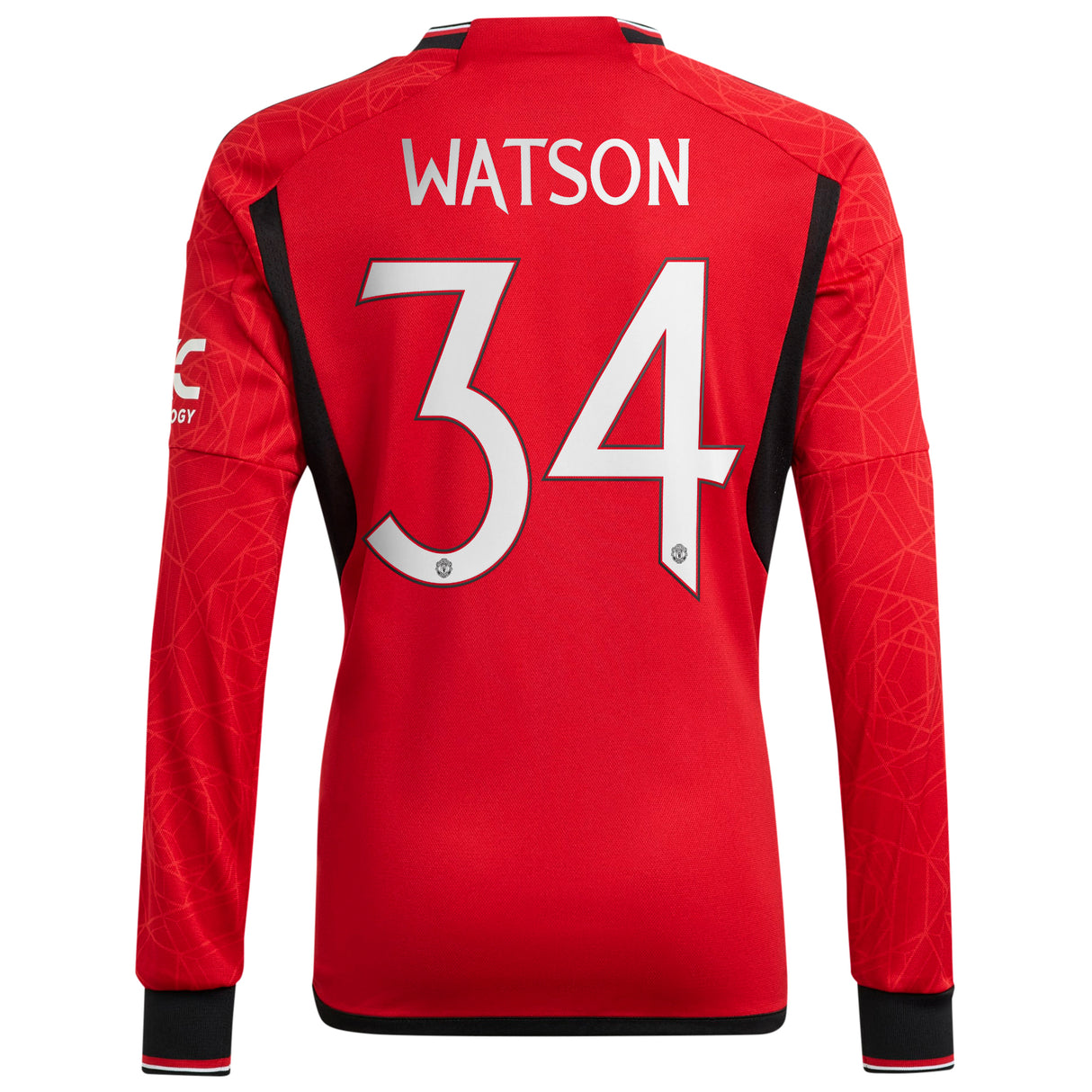 Manchester United Cup adidas Home Shirt 2023-24 - Kids - Long Sleeve - With Watson 34 Printing - Kit Captain