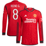 Manchester United Cup adidas Home Authentic Shirt 2023-24 - Long Sleeve - With Irene G. 8 Printing - Kit Captain