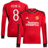 Manchester United Cup adidas Home Shirt 2023-24 - Kids - Long Sleeve - With Irene G. 8 Printing - Kit Captain