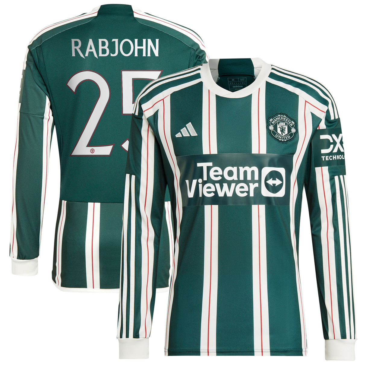 Manchester United Cup adidas Auswärtshemd 2023-24 - Langarm - mit Rabjohn 25 Druck