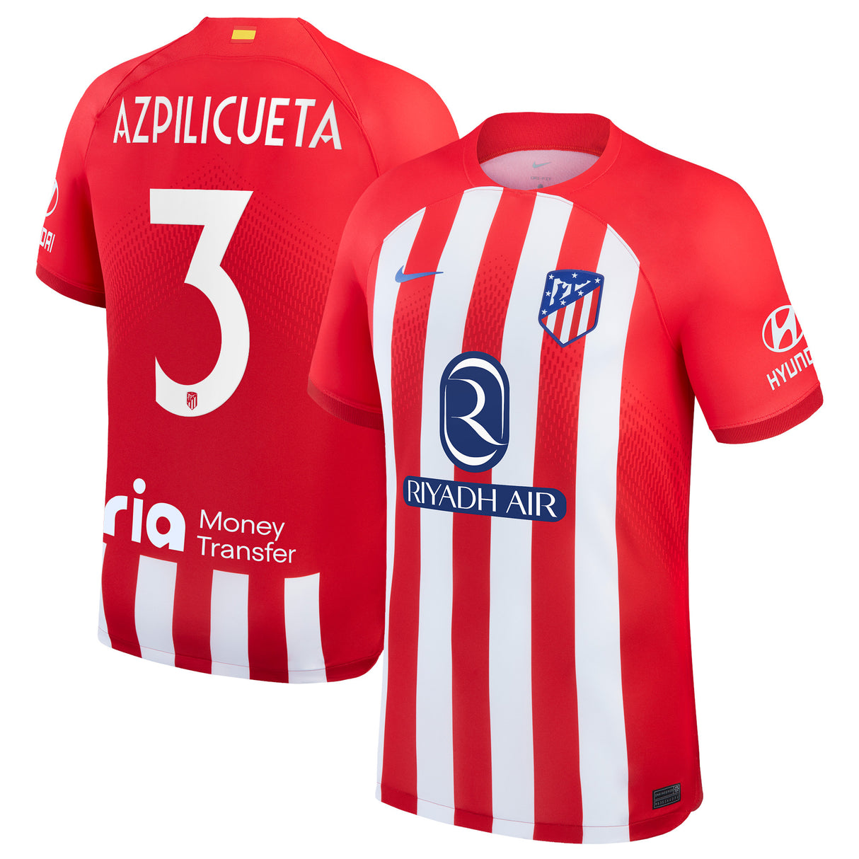 Atlético de Madrid Metropolitano Nike Home Stadium Shirt 2023-24 with Azpilicueta 3 printing - Kit Captain