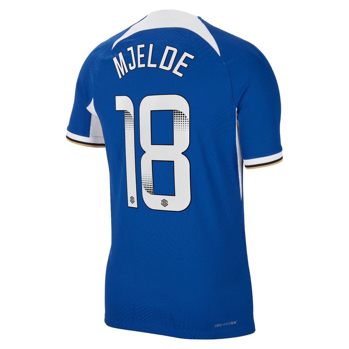 Chelsea WSL Home Vapor Match Sponsored Shirt 2023-24 with Mjelde 18 printing - Kit Captain