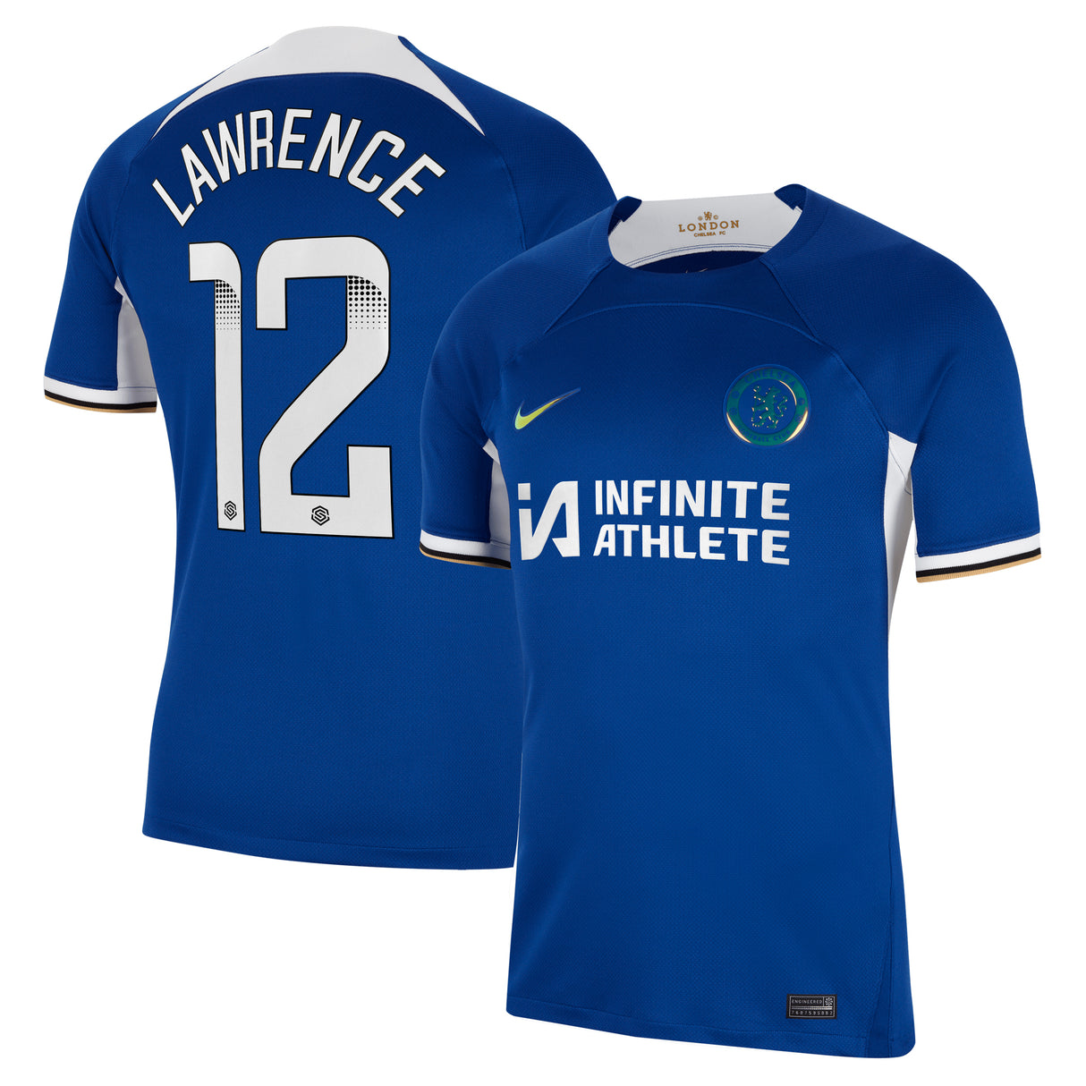 Chelsea WSL Nike Home Stadium Sponsored Shirt 2023-24 with Lawrence 12 printing