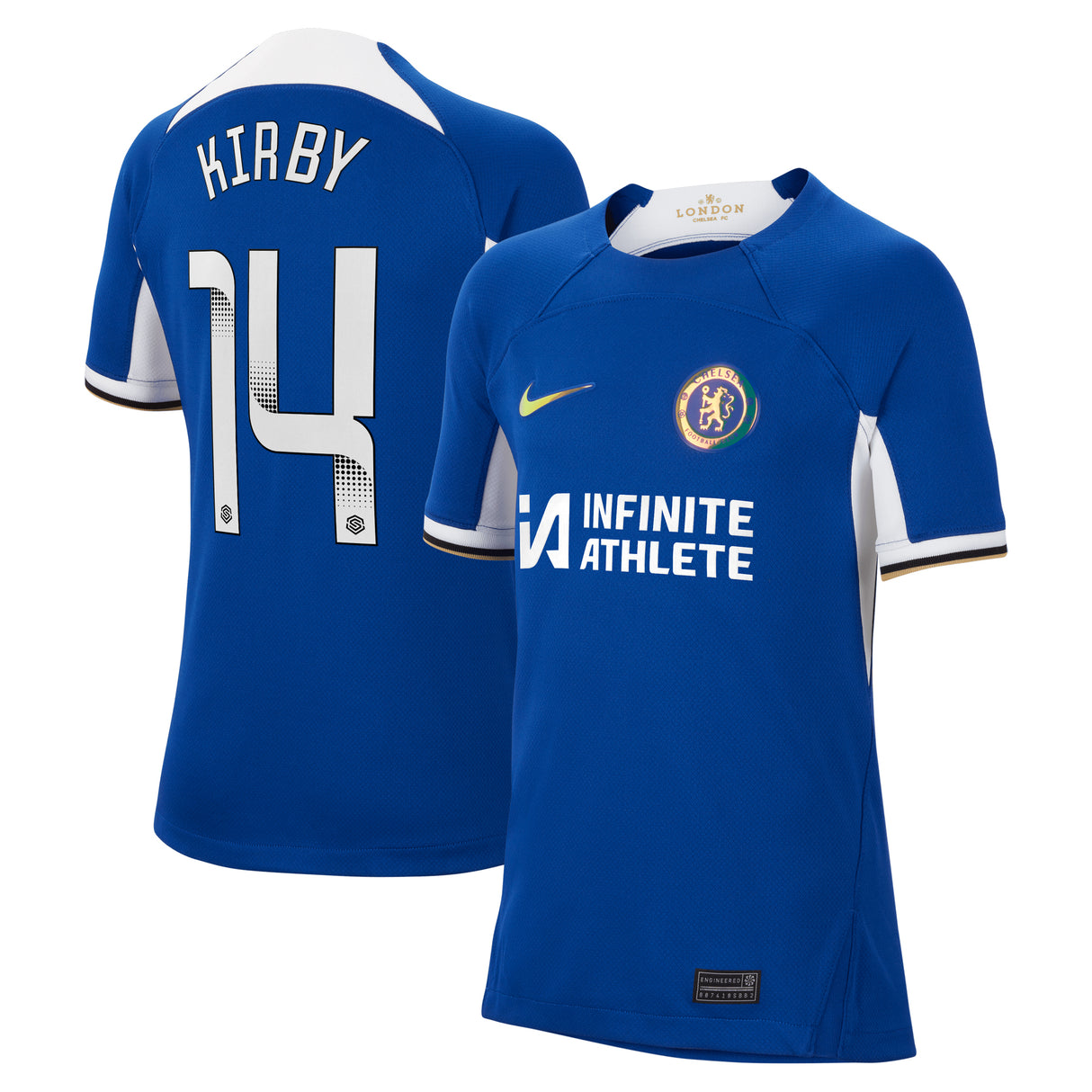 Chelsea WSL Nike Home Stadium Sponsored Shirt 2023-24 - Kids with Kirby 14 printing