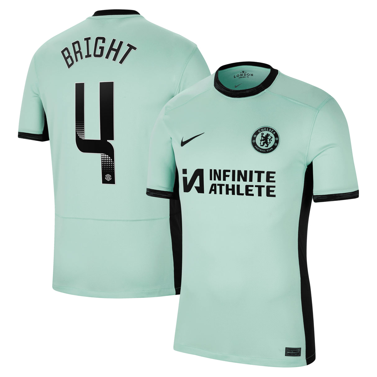 Chelsea WSL Nike Third Stadium Sponsored Shirt 2023-24 with Bright 4 printing