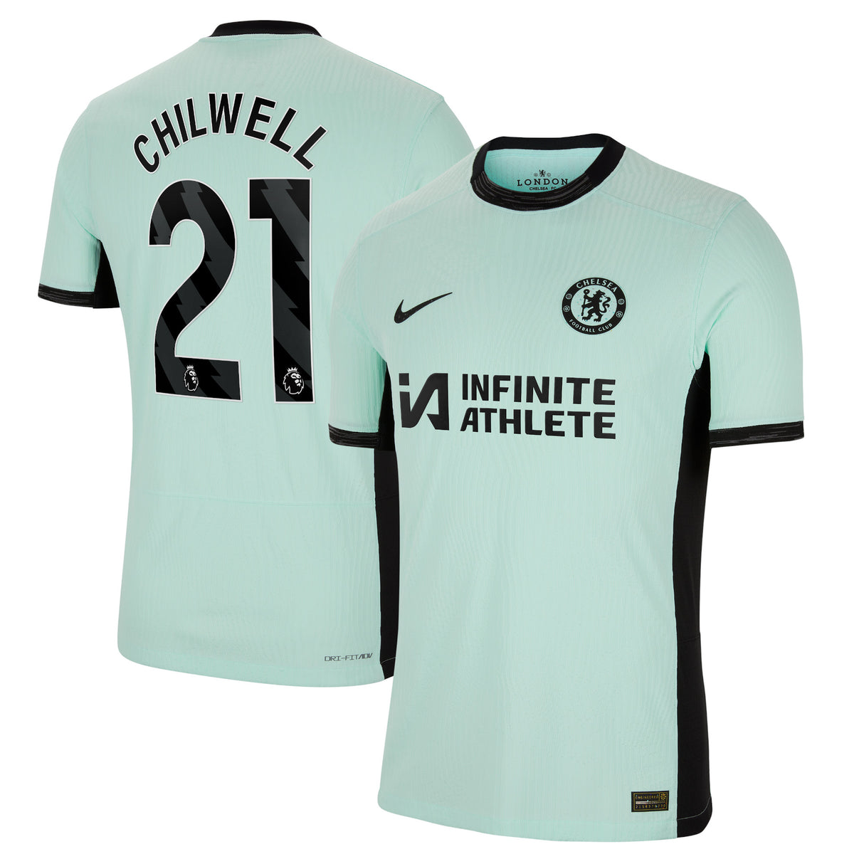 Chelsea Third Vapor Match Sponsored Shirt 2023-24 with Chilwell 21 printing - Kit Captain