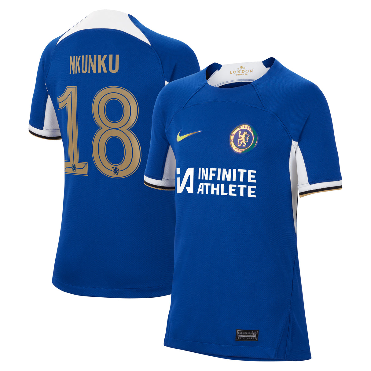 Chelsea Cup Nike Home Stadium Sponsored Shirt 2023-24 - Kids with Nkunku 18 printing