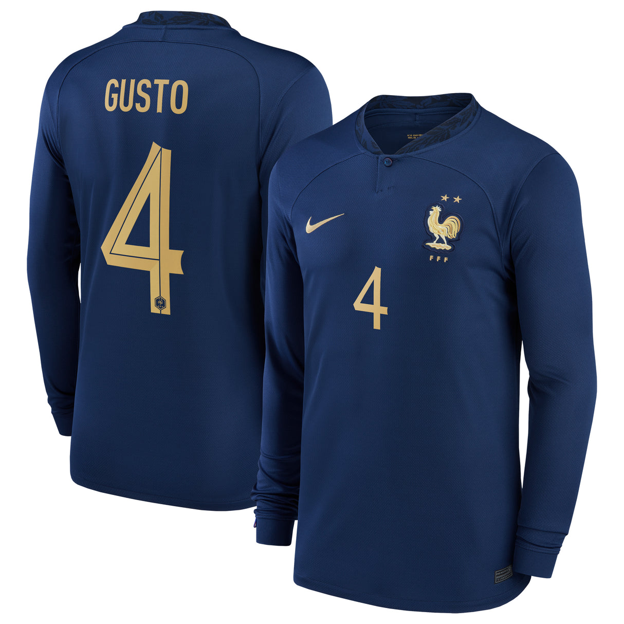 France Home Stadium Shirt Long Sleeve 2022 - Kids with Gusto 4 printing - Kit Captain