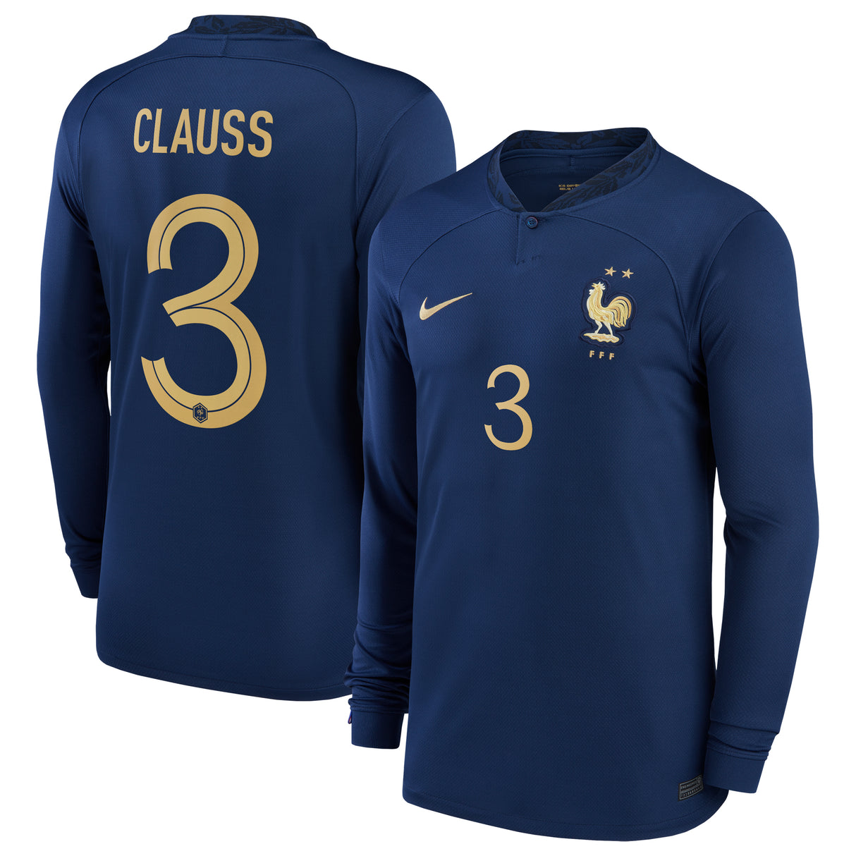 France Home Stadium Shirt Long Sleeve 2022 - Kids with Clauss 3 printing - Kit Captain