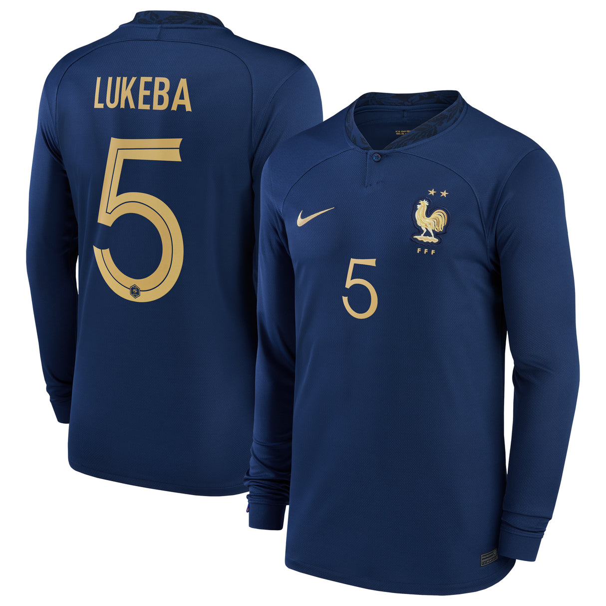 France Home Stadium Shirt Long Sleeve 2022 - Kids with Lukeba 5 printing - Kit Captain