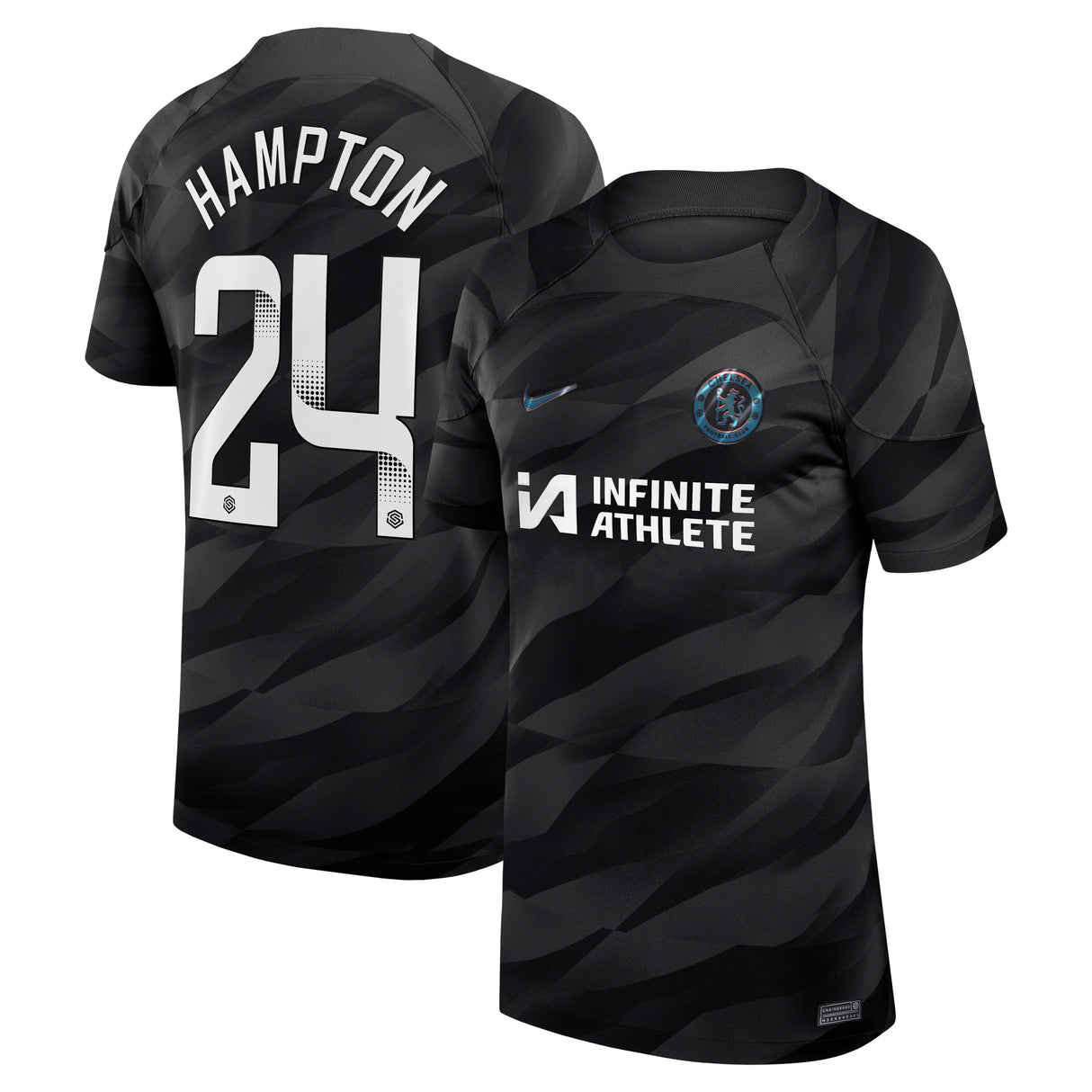 Chelsea WSL Nike Goalkeeper Stadium Sponsored Shirt 2023-24 - Kids with Hampton 24 printing