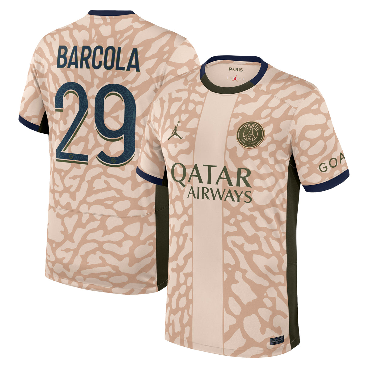 PSG Jordan Fourth Stadium Shirt 23/24 with Barcola 29 printing