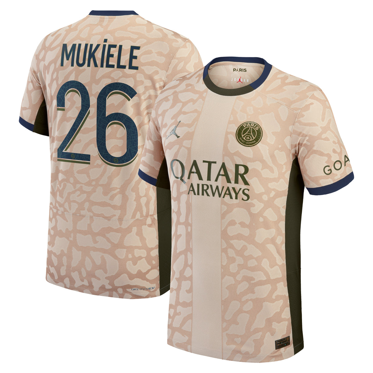 PSG Jordan Fourth Dri-FIT ADV Match Shirt 23/24 with Mukiele 26 printing